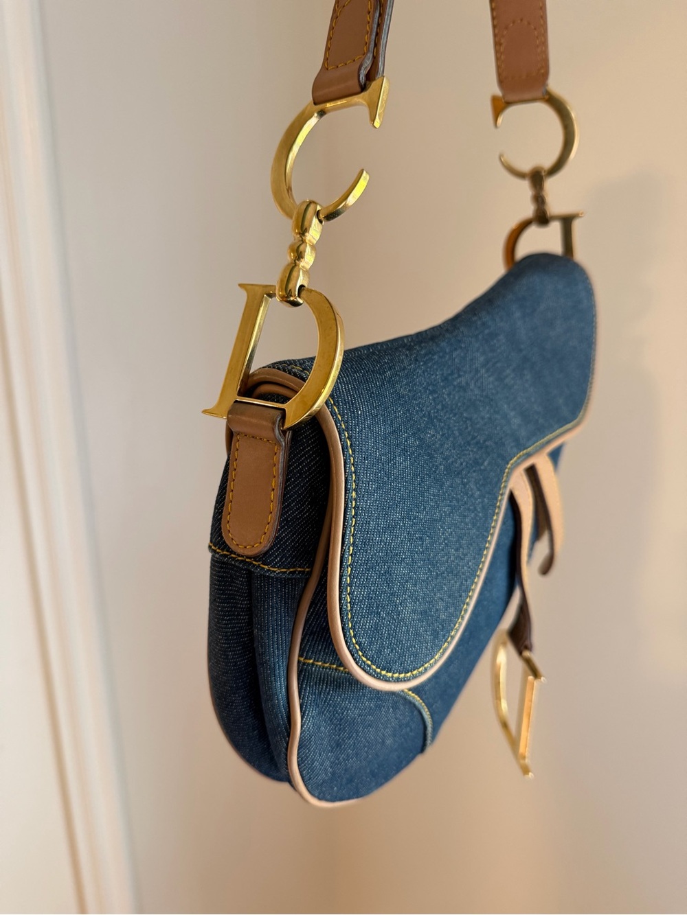 Vintage Dior Saddle Denim Leather Trim Shoulder Bag - Picture 3 of 12